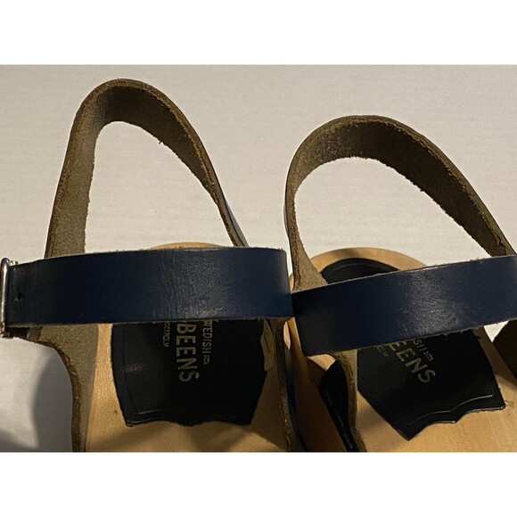 Swedish Hasbeens Peep Toe Clogs Sandals Women's Sz 39 Leather 8.5/9 Navy Blue - Picture 15 of 16